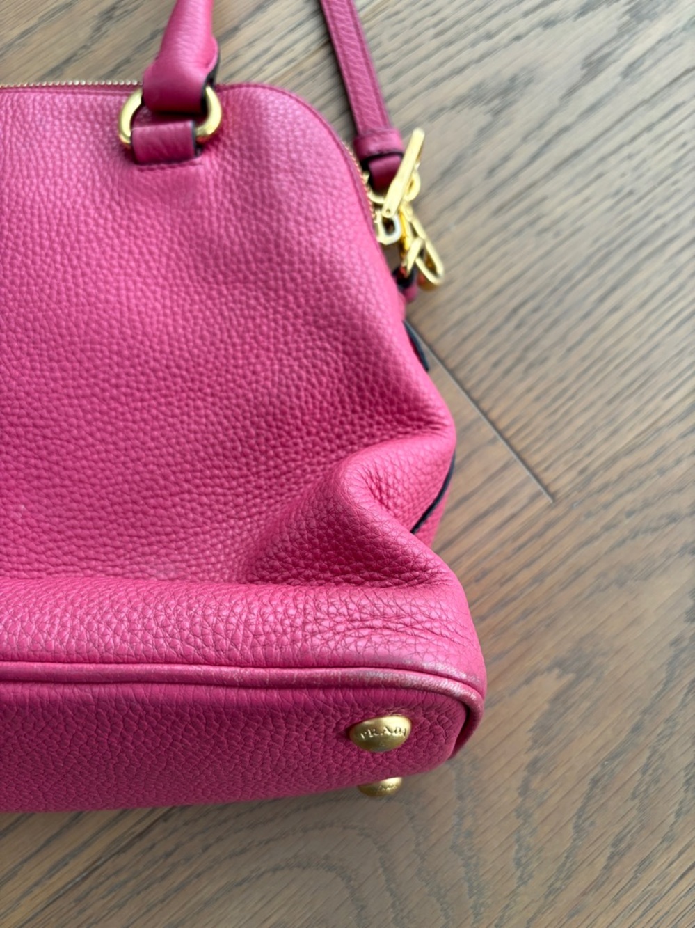 Prada Pink Pebbled Leather Crossbody Satchel with Gold Hardware - Picture 14 of 14